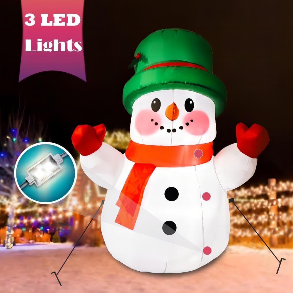 4ft Christmas Inflatables Snowman Outdoor Decorations, Blow up Snow Man Yard Decor Built-in Bright LED Light Wear