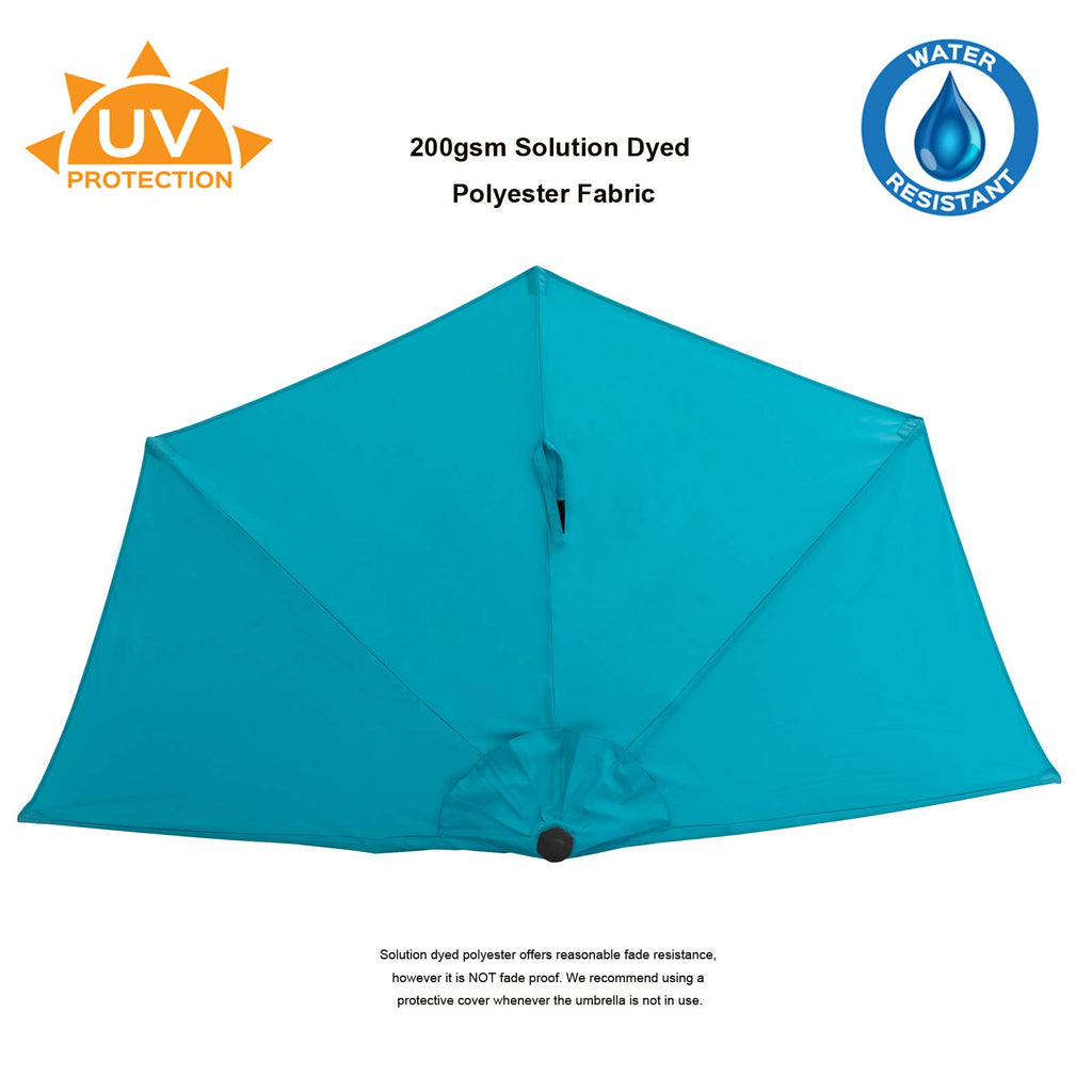 9 ft Half Round Outdoor Patio Market Wall Umbrella with Tilt, Aqua Blue