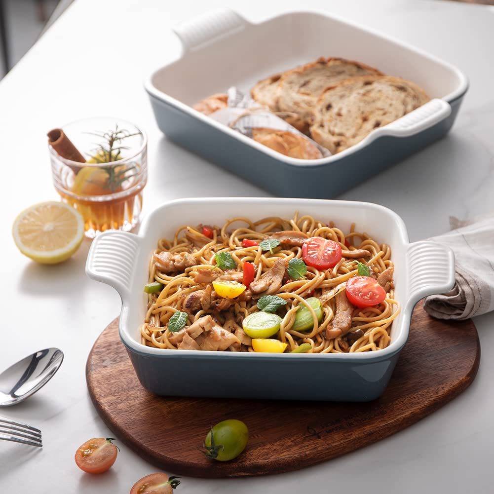 Ceramic Baking Dish, 9 x 9 Cake Baking Pan for Brownie, Porcelain Square Bakeware with Double Handle for Casserole