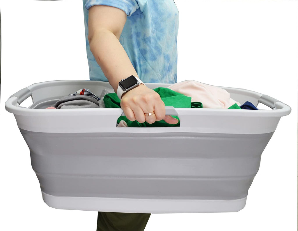 44L Collapsible Plastic Laundry Basket - Foldable Pop Up Storage Container/Organizer - Portable Washing Tub - Space