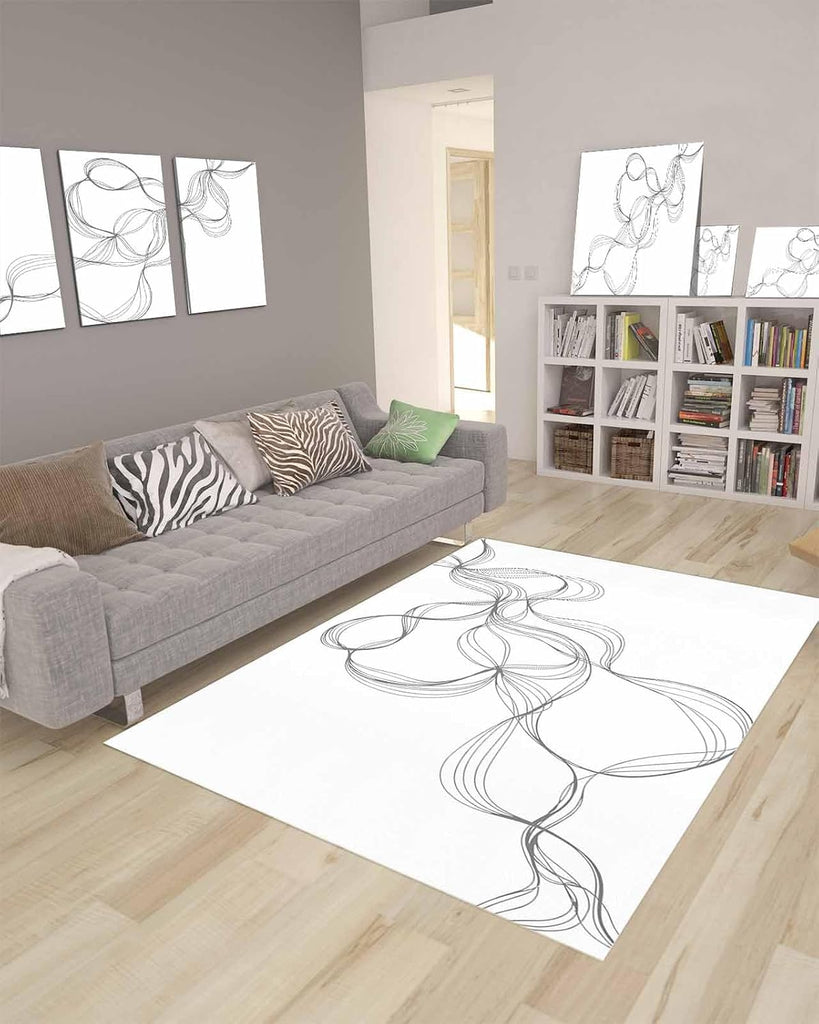 Abstract Minimalist Line on White Area Rug, Living Room & Bedroom Decor, Modern Art Plush Carpet 32x60in