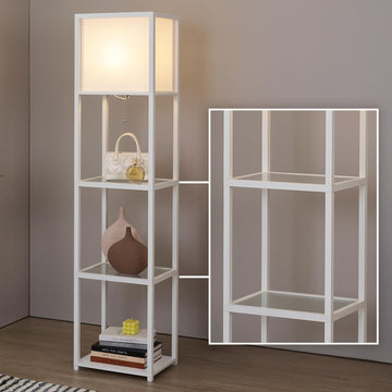 Floor Lamp with Shelves, Modern Standing Lamp with Tempered Glass, Large Display Shelf Lamp, Tall Lamps with Shelves
