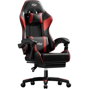 Gaming Chair with Footrest, Lumbar Support & Headrest, Black&Red