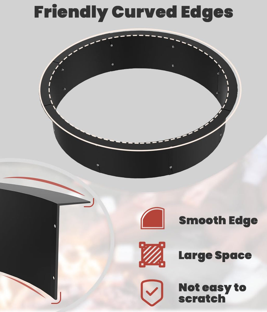36 Inch Inner Round Fire Pit Ring Insert for Outside Wood Burning, 40 Inch Outer 36 Inch Inner DIY Outdoor Fire Pit