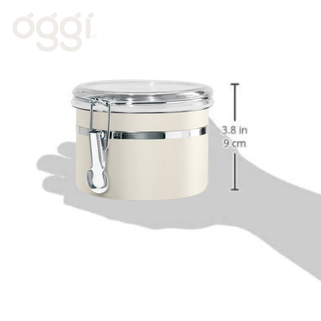 Stainless Steel Kitchen Canister 26 fl oz, Gray - Airtight Clamp Lid, Clear See-Thru Top - Ideal Storage, Food