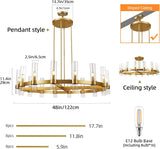 Modern 48" Gold Wagon Wheel Chandelier, Brass Round Chandeliers for Dining Room,16-Light Farmhouse Living Room Chandelier with Glass Tube for Bedroom,Staircase, Foyer, Entryway, Includes Bulbs A115-B0CQKCW5CD