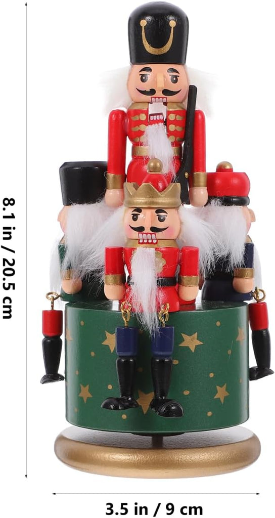 Nutcracker Music Box, Rotating Wind Up Wooden Christmas Decor