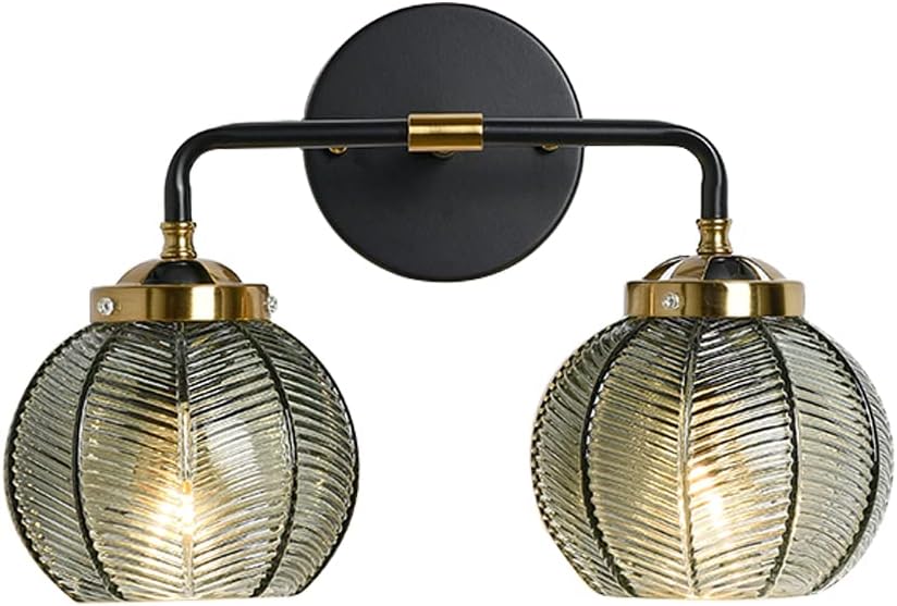Mid Century Vanity Light Black Bathroom Wall Light Fixtures Green Glass Wall Sconce lamp Ribbed Glass Shade Modern