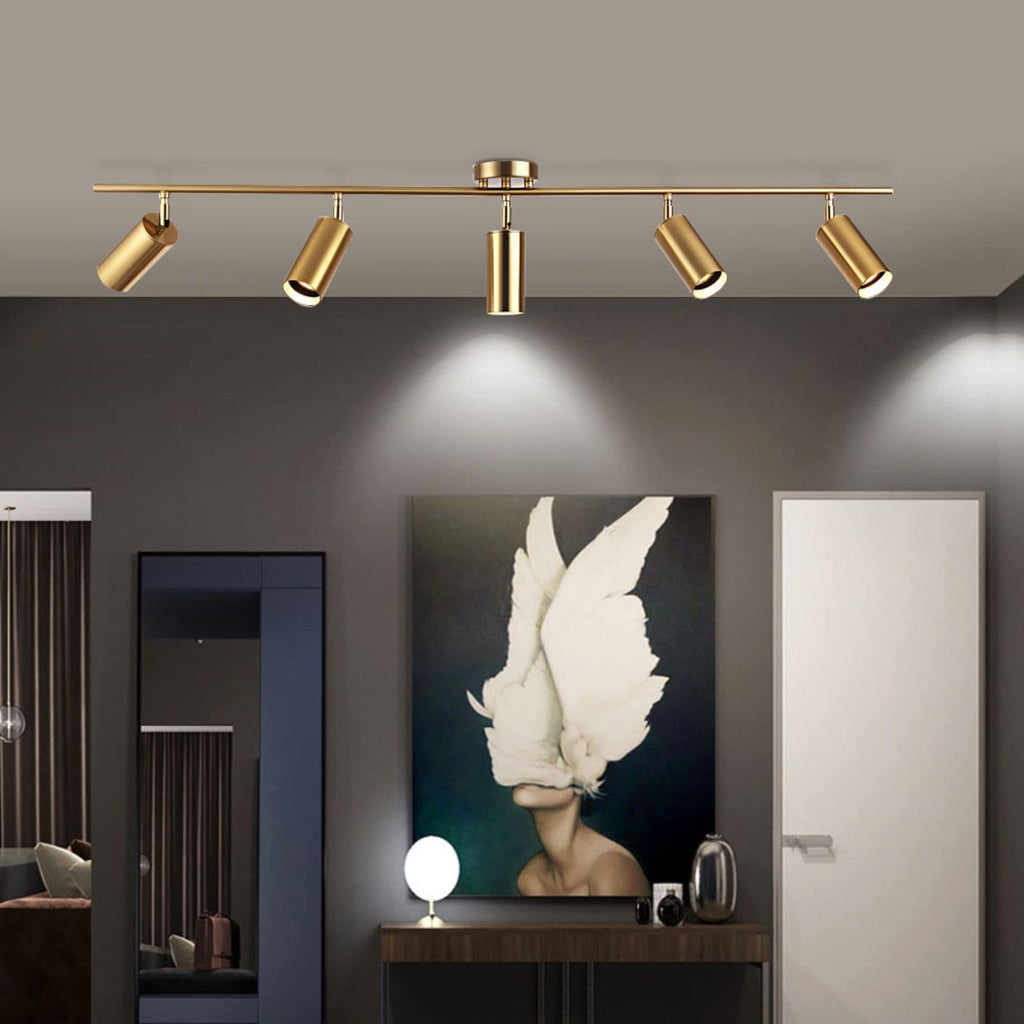 Lighting Modern 5-Lights LED Track Lighting Kit Brushed Brass Kitchen Ceiling Spotlights Light Fixture Mid Century