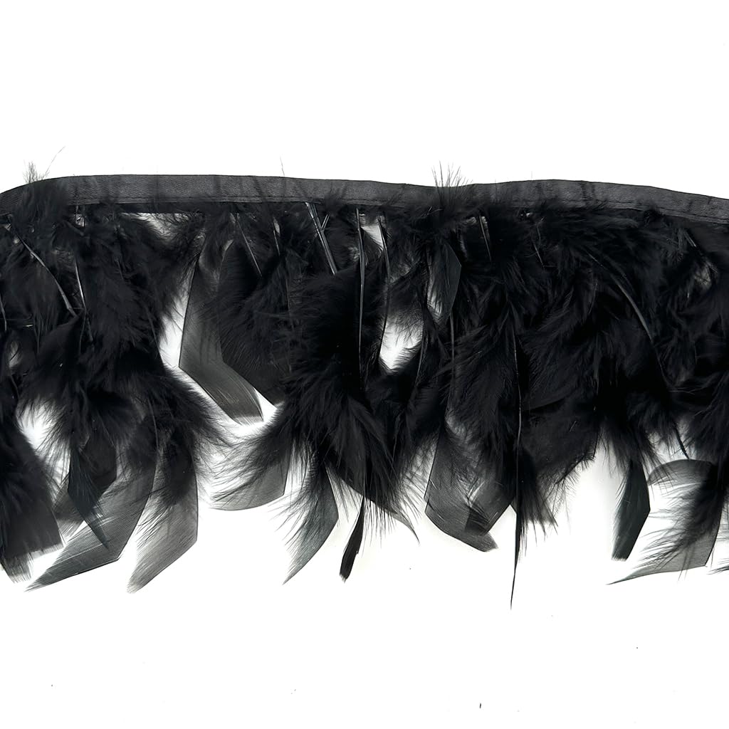 Black 4-6inch 2yard Turkey Feather Fringe Trim for Dress Sewing Crafts Costumes Accessories Party Supplies Festival