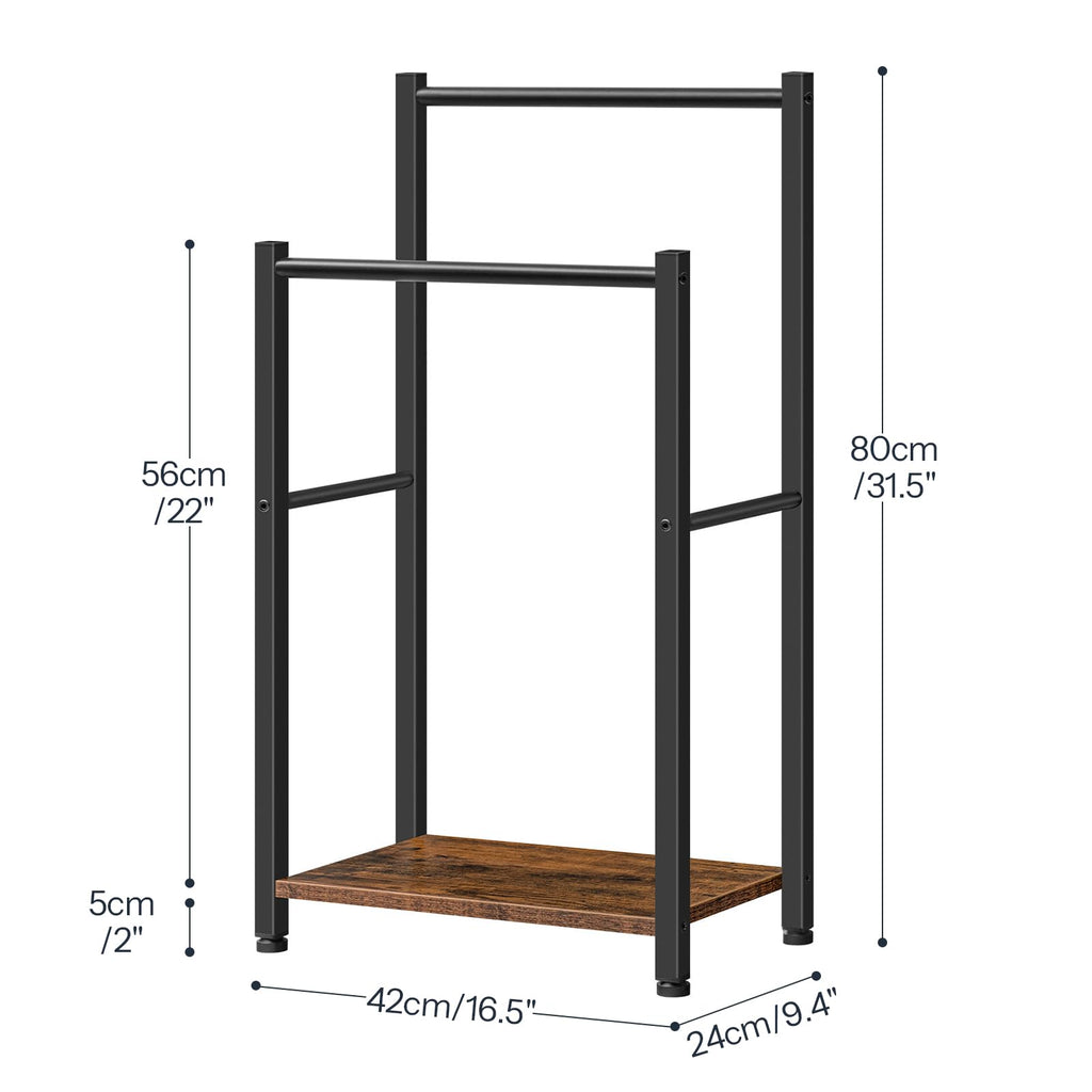 Free Standing Towel Rack, 2 Tier Blanket Rack, 16.5" L x 9.4" W x 31.5" H, Blanket Holder, Drying and Display Rack