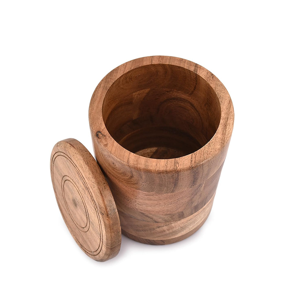 Acacia Wood round wooden storage jar with Lid for Keeping Cookies, Coffee, Flour, Sugar, Rice & Other Dry Foods (4.5"