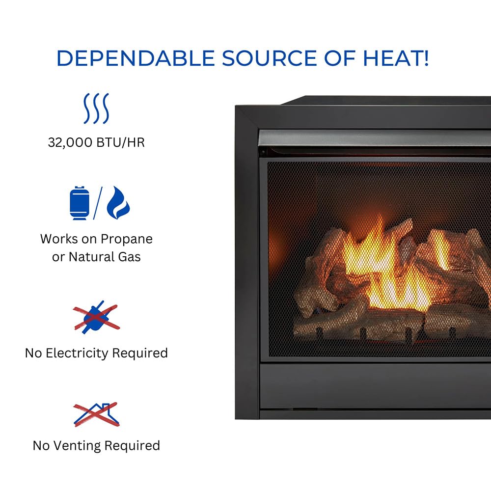 Dual Fuel Ventless Gas Fireplace Insert - 32, 000 BTU, Remote Control - Model# FDI32R