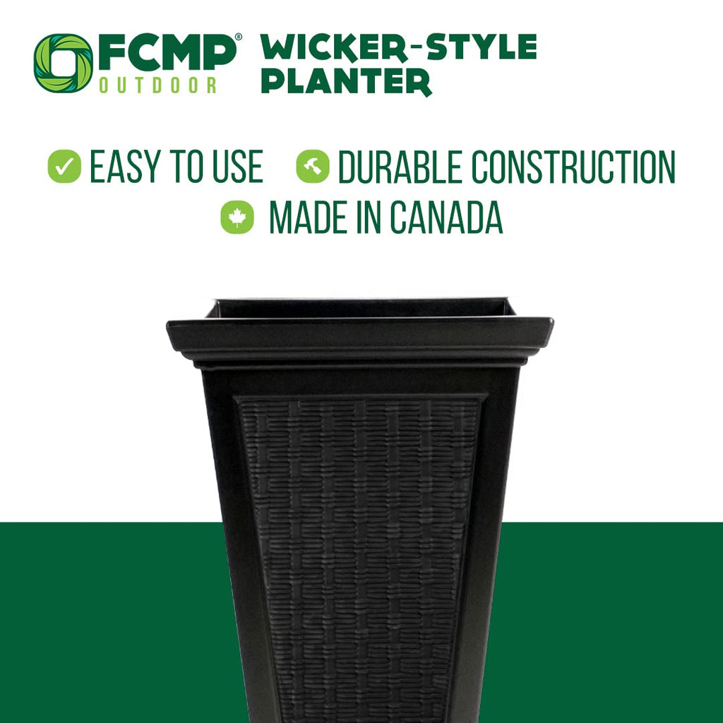 Wicker-Pattern Self-Watering Planter (2-Pack) - Set of 2 Large Planters for Porch, Patio, Outdoor/Indoor