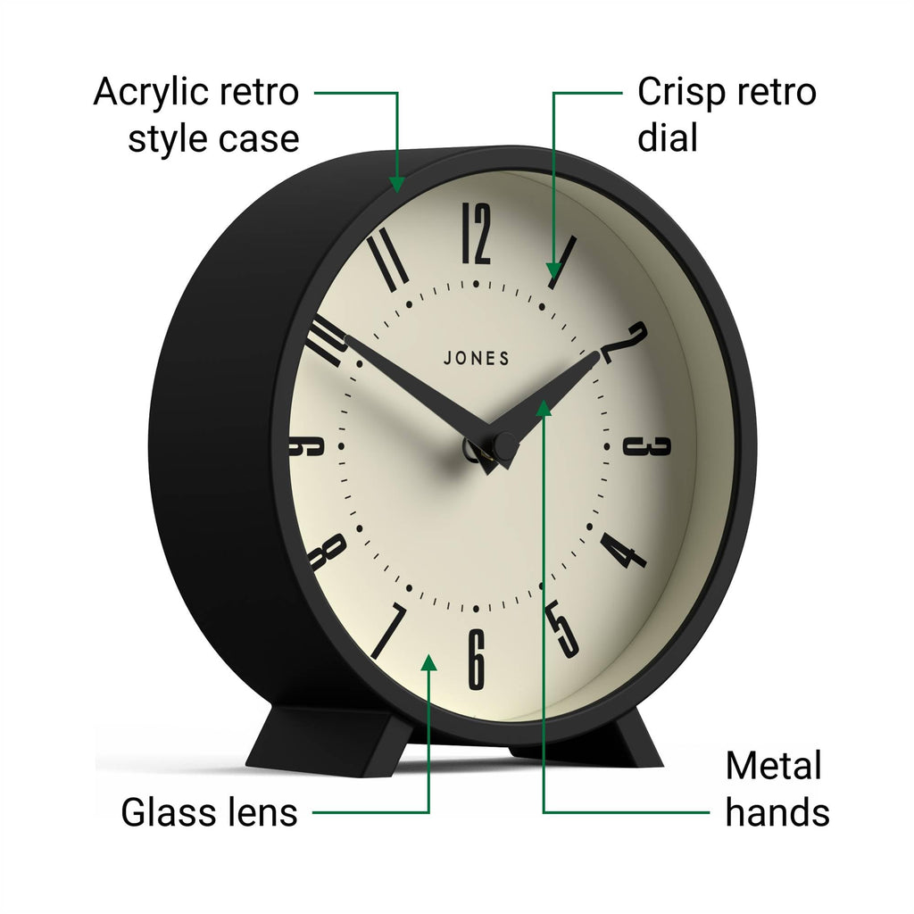 Venus Desk Clock | Modern Round Design | Black