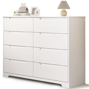 8 Drawer Dresser, 47" Wide White Dresser, White