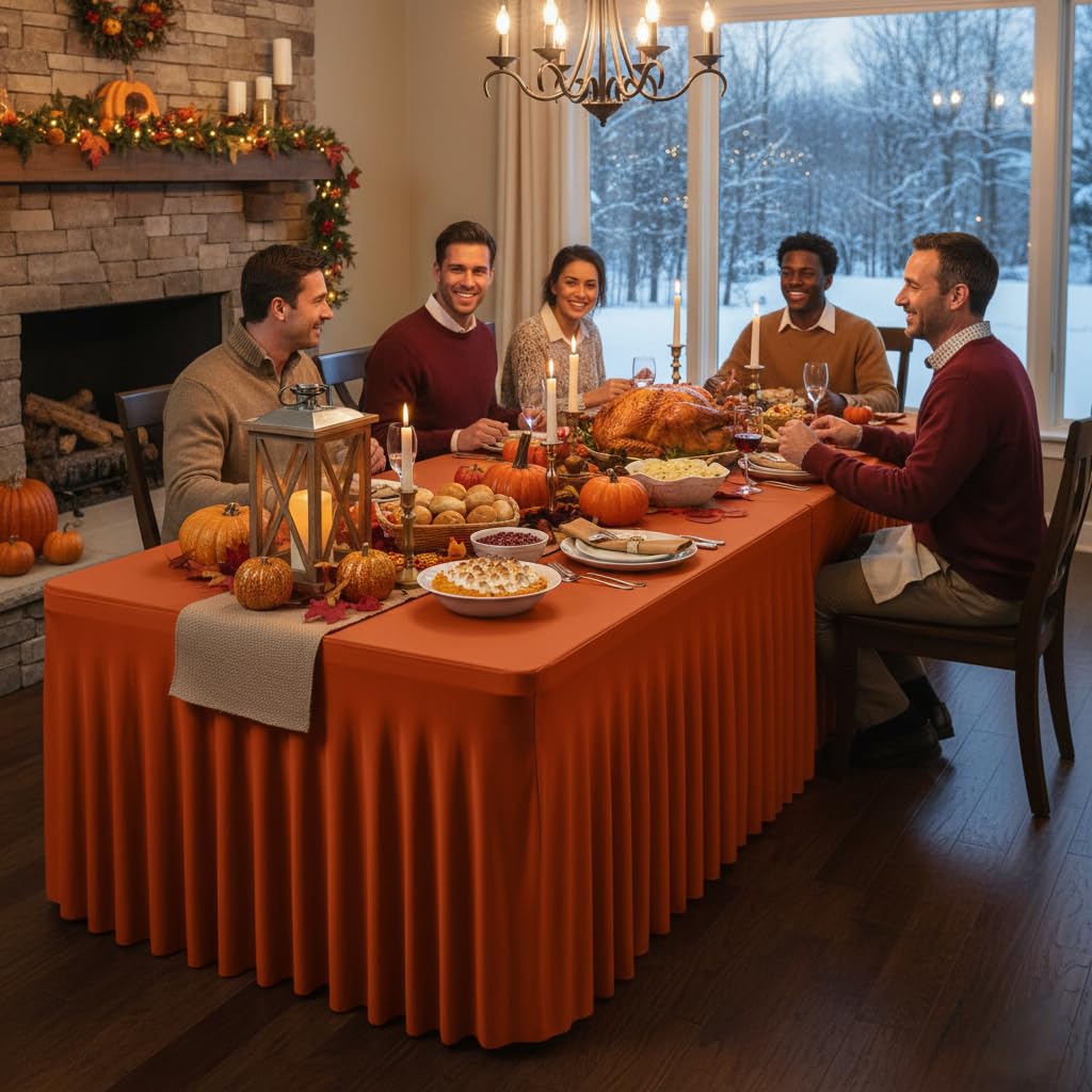 4 Pack Rust Spandex Table Skirts 6ft Fall Tablecloths Ruffle