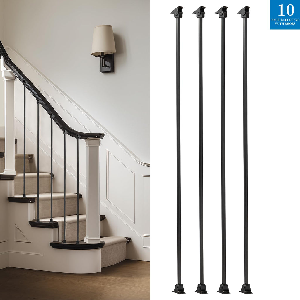 Balusters for Staircase Interior - Stair Railing Indoor Spindles, Iron Balusters Banister, Hollow Square, 1/2inch x