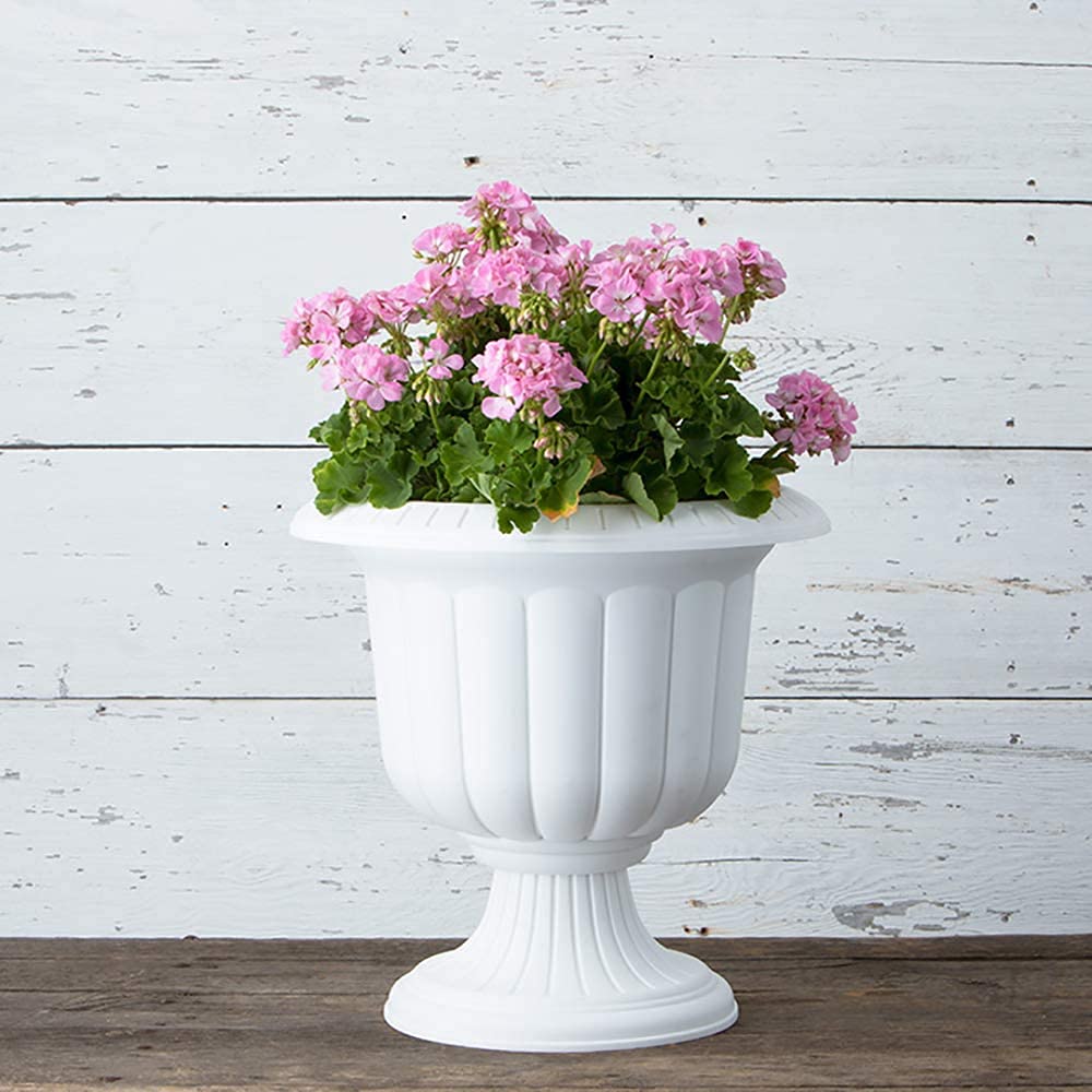 Plastic Classic Fluted Urn Planter, White, 19in (Pack of 2) - Decorative Flower Pots for Outdoor & Indoor Use