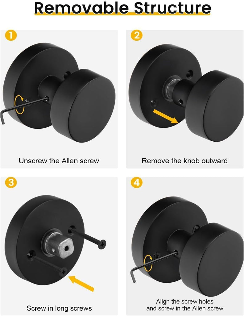 Matte Black Door Knobs Interior, Black Dummy Door Knobs 6 Pcs
