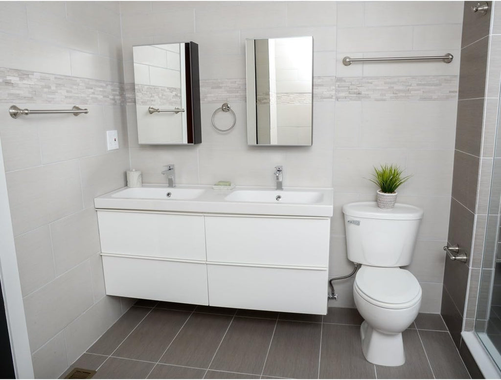 5 Piece Bathroom Hardware Set, Satin Nickel, Towel Bar, Toilet Paper Holder, Towel Ring, Robe Hook, AB-BR817-SN
