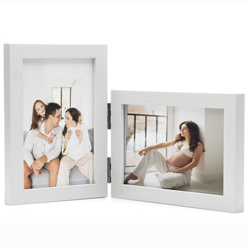 Double Vertical & Horizontal 4X6 Picture Frames Hinged Folding Photo Frames in White for Wall Hanging or Tabletop