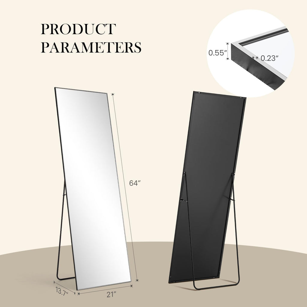 64"x21" Full Length Mirror, Full Body Floor Mirror, Black