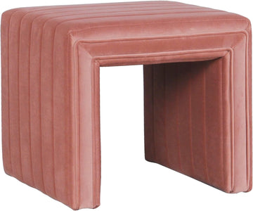 19" Modern Channel Tufted Velvet Ottoman - Blush Pink