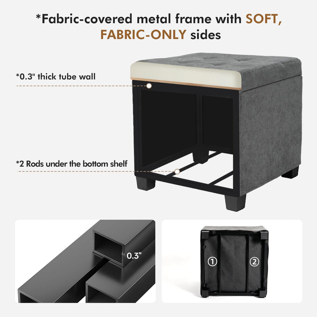 Steel Frame Square Ottoman with Storage Light Gray UASND641G