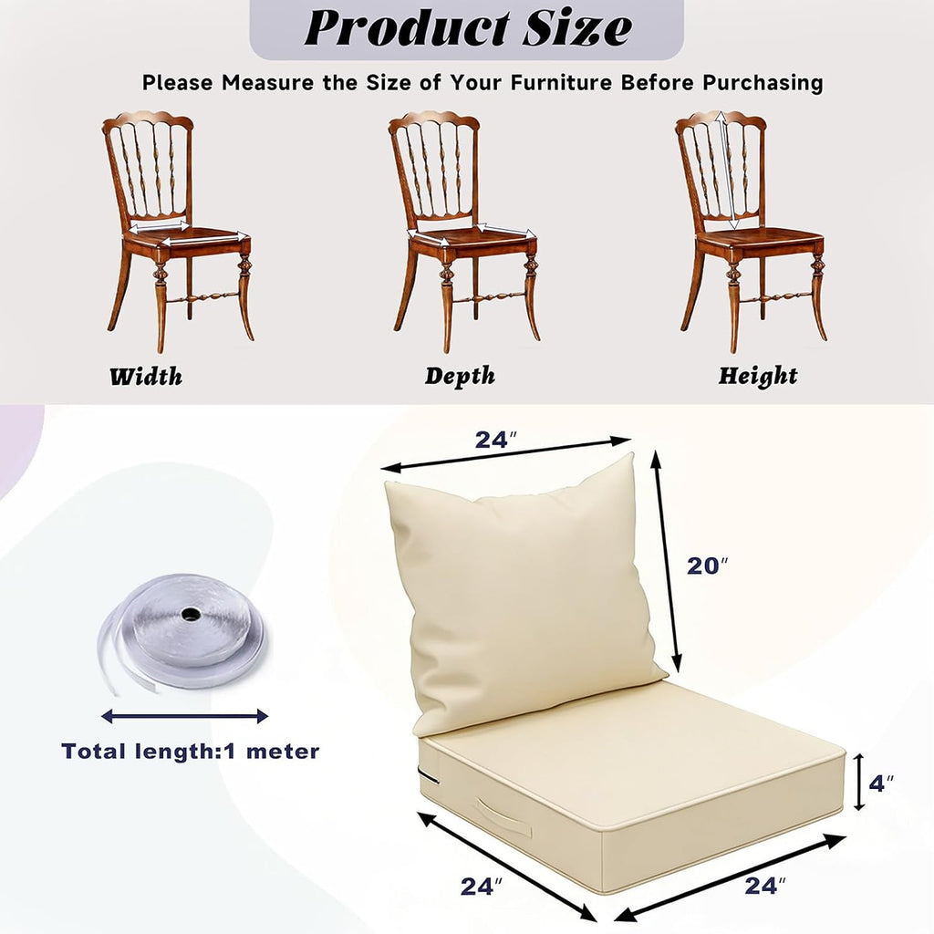 Outdoor Chair Cushions 24x24 Inch, Waterproof Fade Resistant, White | Edge Binding & Hidden Zipper Design, with