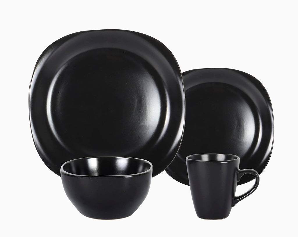 Stoneware Square 16pc Dinnerware Set, Matte Black