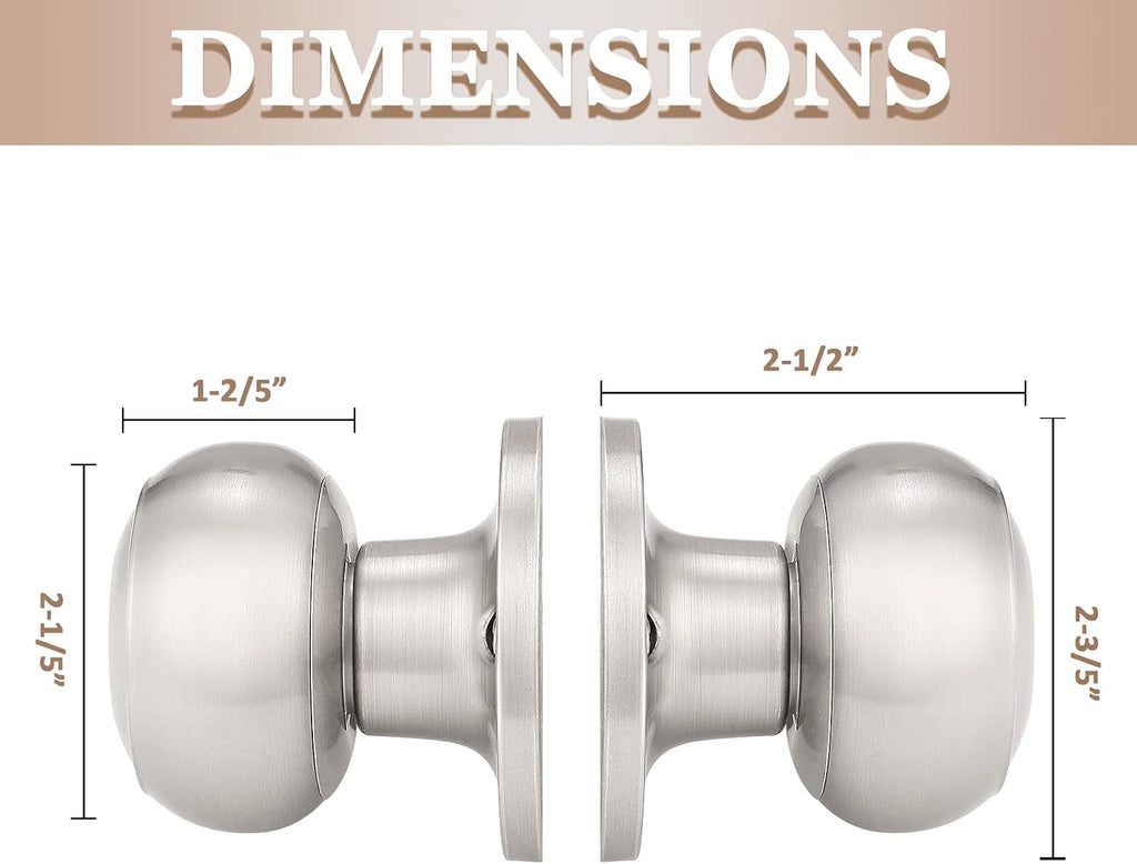 2 Pack Classic Closet Door Knobs Dummy Door Knob, Individual Non-Turning Dummy Door Knob Single Side, Satin Nickel