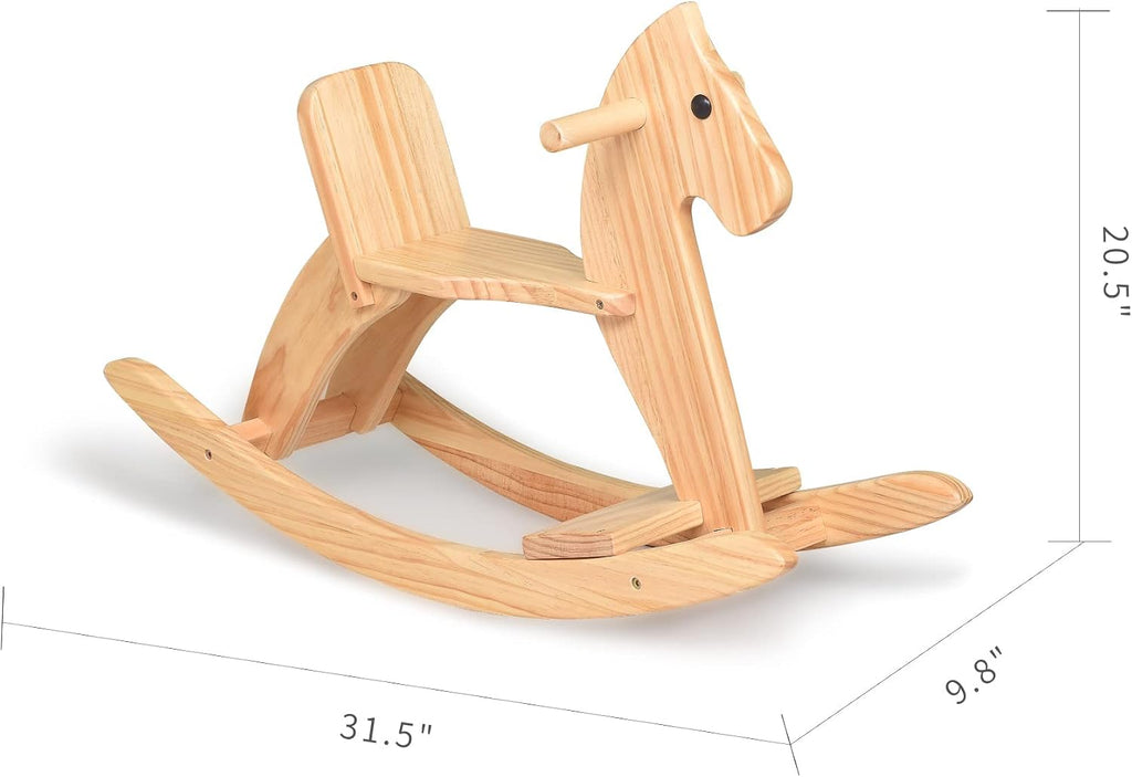 Wooden Rocking Horse, Boy & Girls Ride-On Toy with Foot Pedal