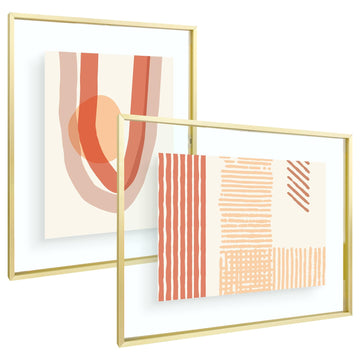 2 Pack 16x20 Gold Metal Floating Picture Frame Real Glass