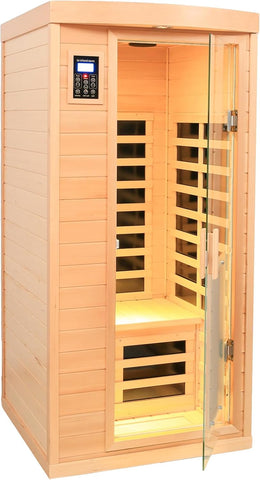 1 Person Low EMF FAR Infrared Sauna, Canadian Hemlock Home Saunas, 6 Heating Panels Personal Sauna Room,1460watt Indoor Saunas with LED Reading Lamp, LCD Display-Control, Bluetooth Speakers A129-B0D7RT1DXQ
