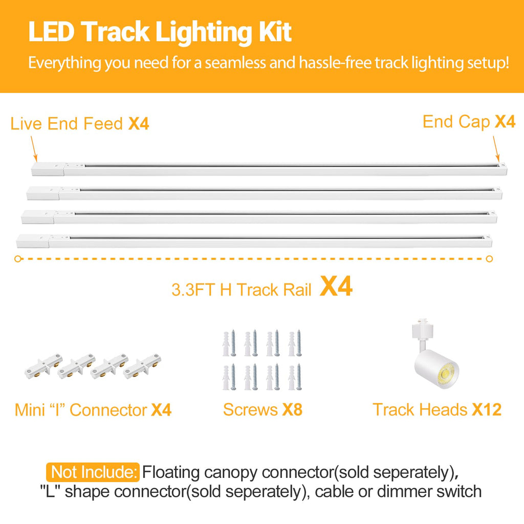 LED Track Lighting Kit with 13FT H Type Track Rail, White