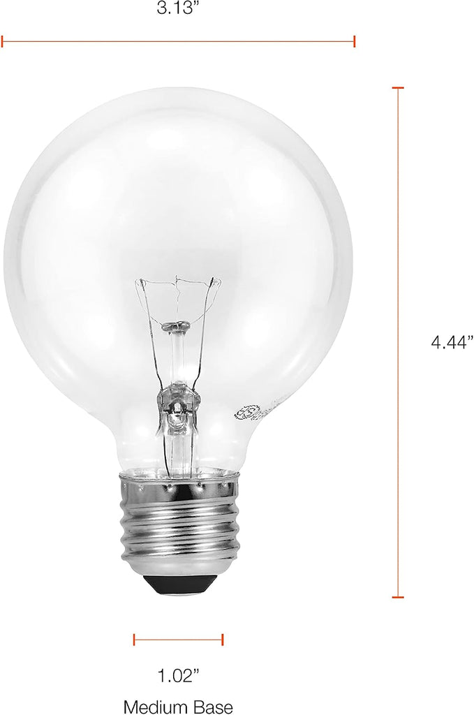 40 Watt Vanity Light Bulbs 6 Pack - Incandescent E26 Medium Base Globe Bulbs for Bathroom, Dimmable G25 Type G Round