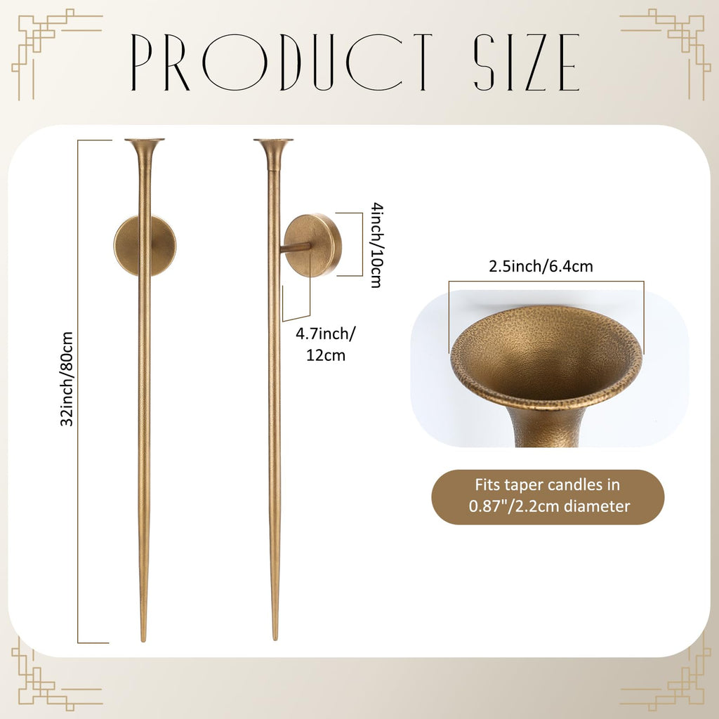 2 Pcs 32'' Wall Candle Sconce, Antique Bronze Cast Iron Taper