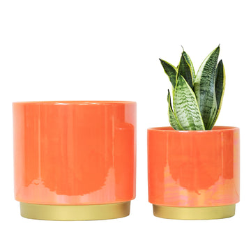 Peach Indoor Plant Pots for Plants, Ceramic Planter with Drainage Hole, 7.6 Inch +6 Inch 2pcs Succulent Orchid Flower