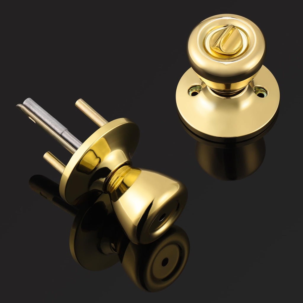 3 Pack Privacy Door Knobs Interior Polished Brass Keyless Interior Door knobs Bathroom Tulip Privacy Door Lock