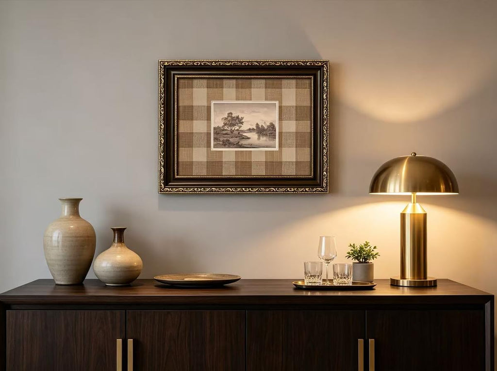 Vintage Gold Framed Landscape Wall Art, River Tree Sketch Canvas Wall Art