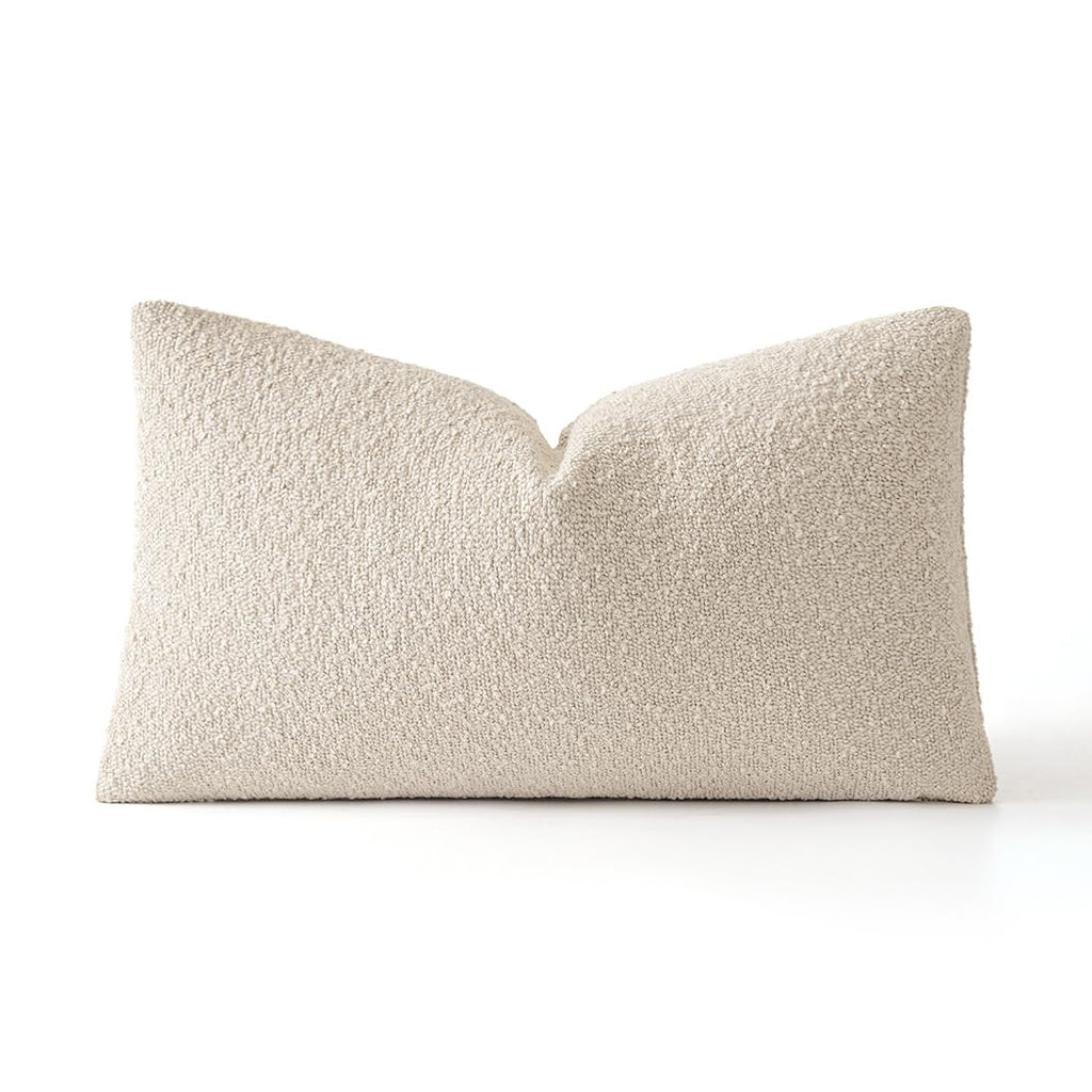 Textured Boucle Lumbar Pillow Cover for Bed 12x24 Beige