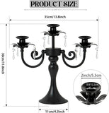 Metal 3 Arm Candelabra with Crystal Pendants - 11.8 Inch Tall Candle Holders, Set of 2 - Elegant Taper Candlestick