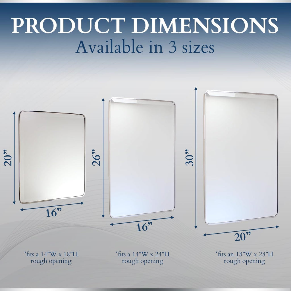 16x26 Austin Farmhouse Metal Framed Rounded Rectangle Recessed Bathroom Medicine Cabinet, Beveled Mirror, 14x24