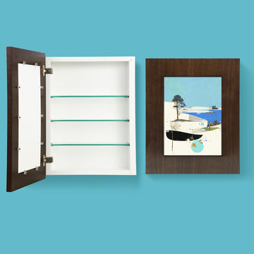 Concealed Medicine Cabinet 14×18 Recessed, Picture Frame Medicine Cabinet, Farmhouse White Wood Frame, 2 Shelves