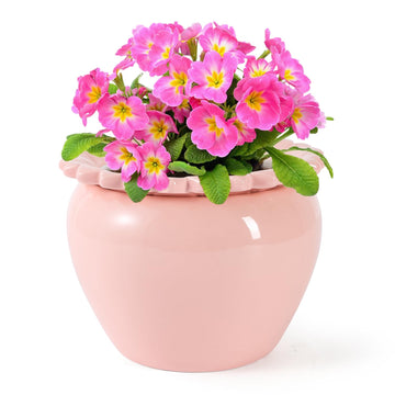 8in Pink Ceramic Self Watering Planter - Terracotta Maintenance Plant Seeder for Indoor African Violet Plants