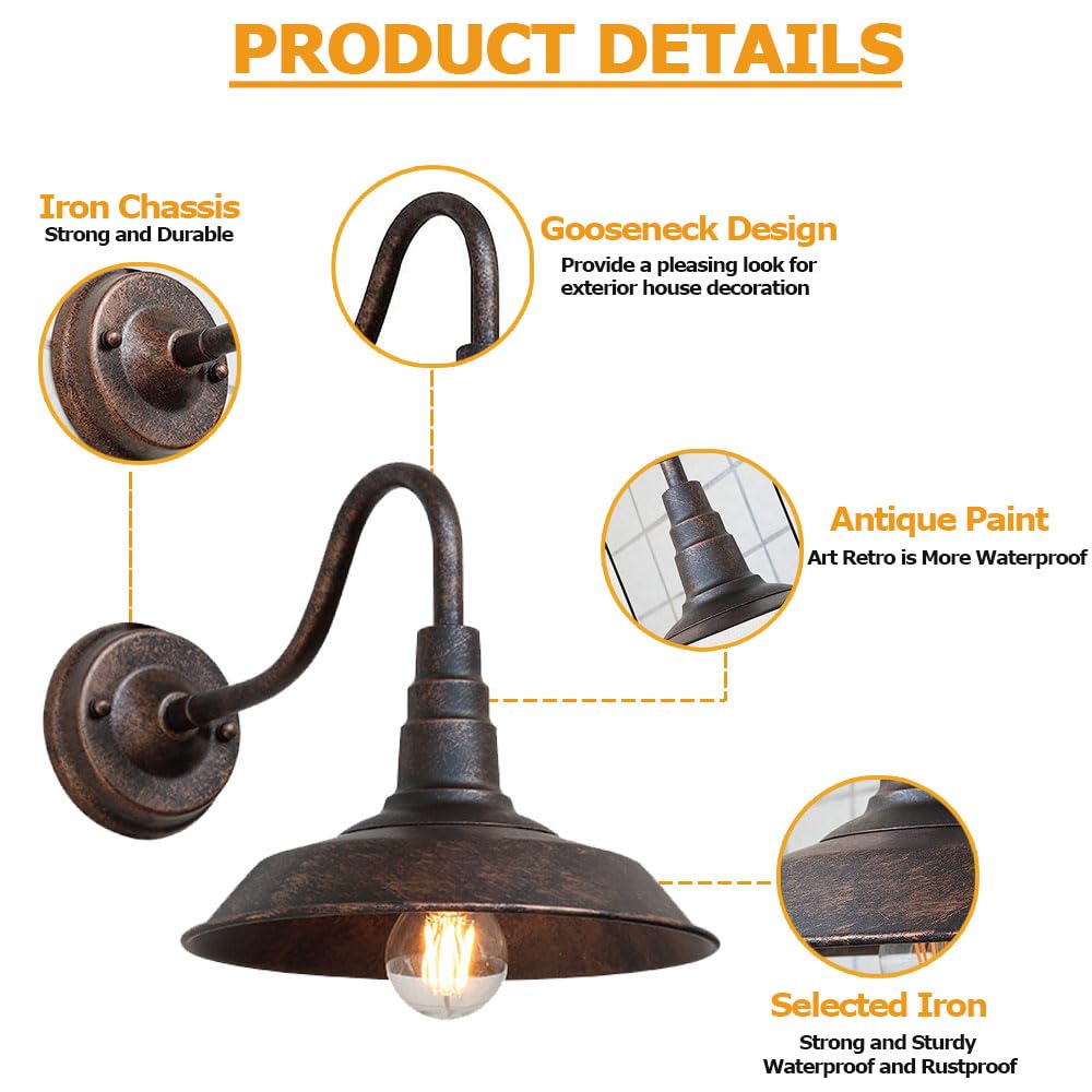 2-Pack Outdoor Barn Lights, 10" Bronze Gooseneck Wall Sconces