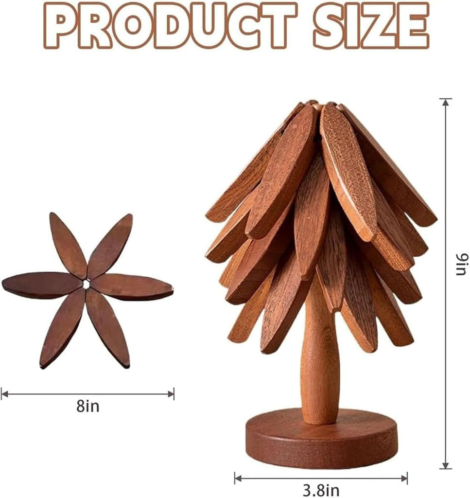 Tree Trivet Set, Natural Tree Trivet Set, Wooden TrivetTree, Naturaltreetrivetset - 4 Wooden Trivets, Foldable Trees - Set of 4