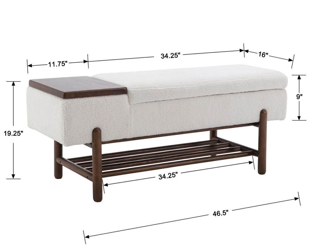 Modern Storage Bench End of Bed Sherpa Upholstered Ottoman Bench with Storage and Wood Shoe Rack Farmhouse Long