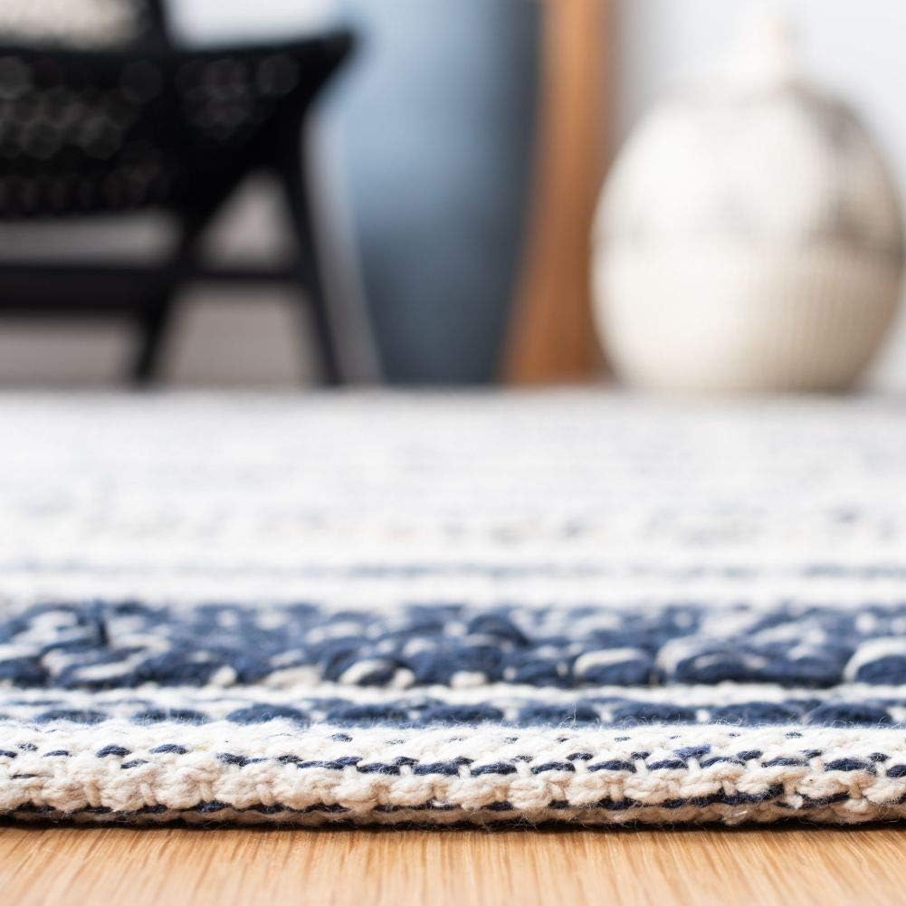 Area Rug - Striped Kilim Collection - Large - Ivory & Navy, Handmade Flat Weave Cotton, Ideal, Dining Space